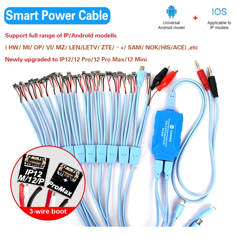 

SUNSHINE SS-905D V6.0 New Phone Smart Power Cable For iPhone IP/Andr 6S-12 Pro Max Samsung Huawei ON/OFF DC Supply Current Test