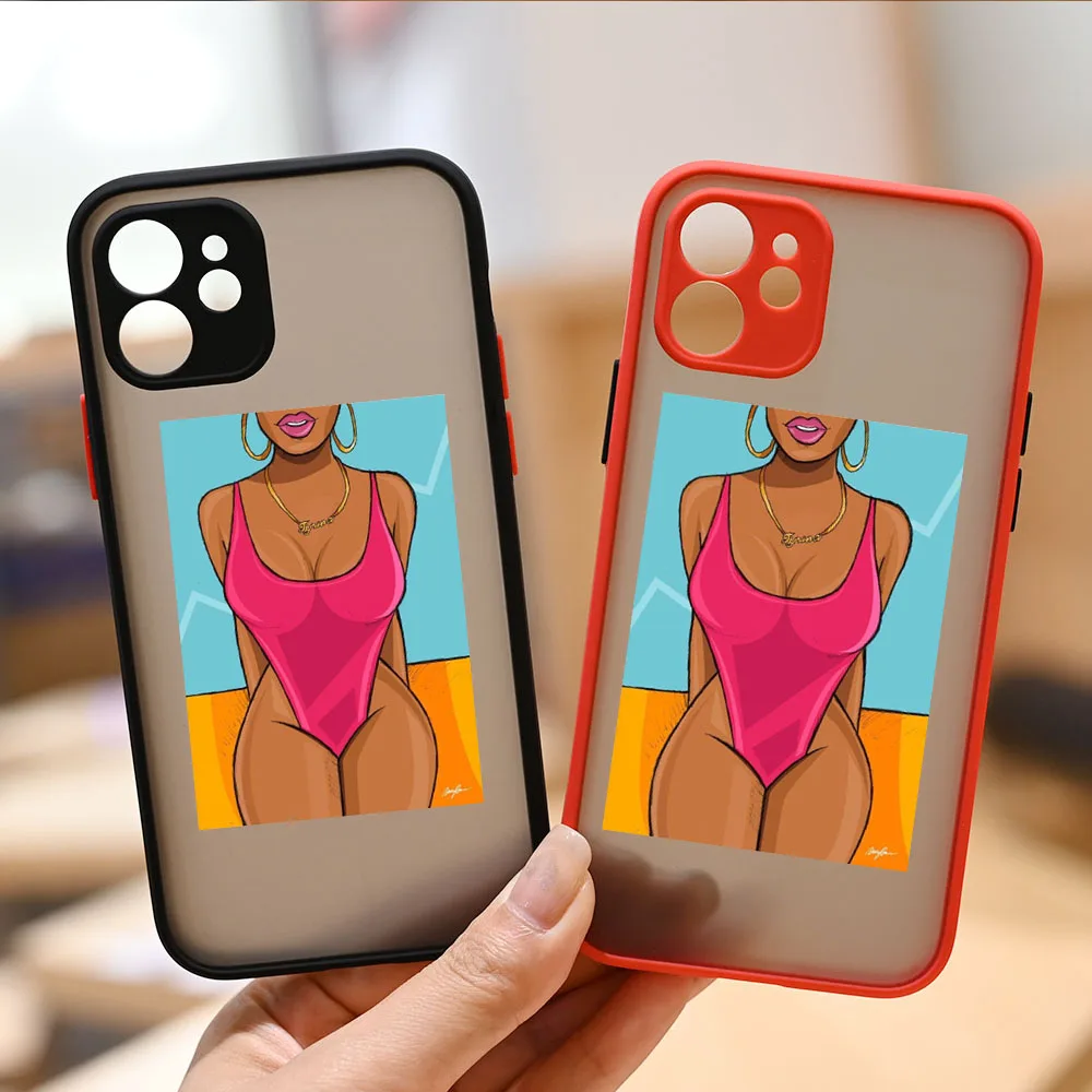 

Cute BFF Phone Case For iPhone 12 11 13 Pro MAX XS X 7 SE20 XR 8Plus Fashion Black Girl Print Shockproof Hard Matte Cover Shell