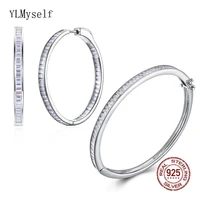 solid 925 sterling silver bangle hoop earrings set rectangle cubiz zirconia engagement wedding bridal anniversary jewelry sets