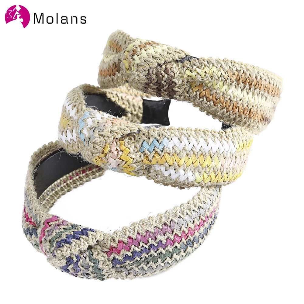 Женские полосатые повязки для волос Molans из рафии весенне-летние аксессуары
