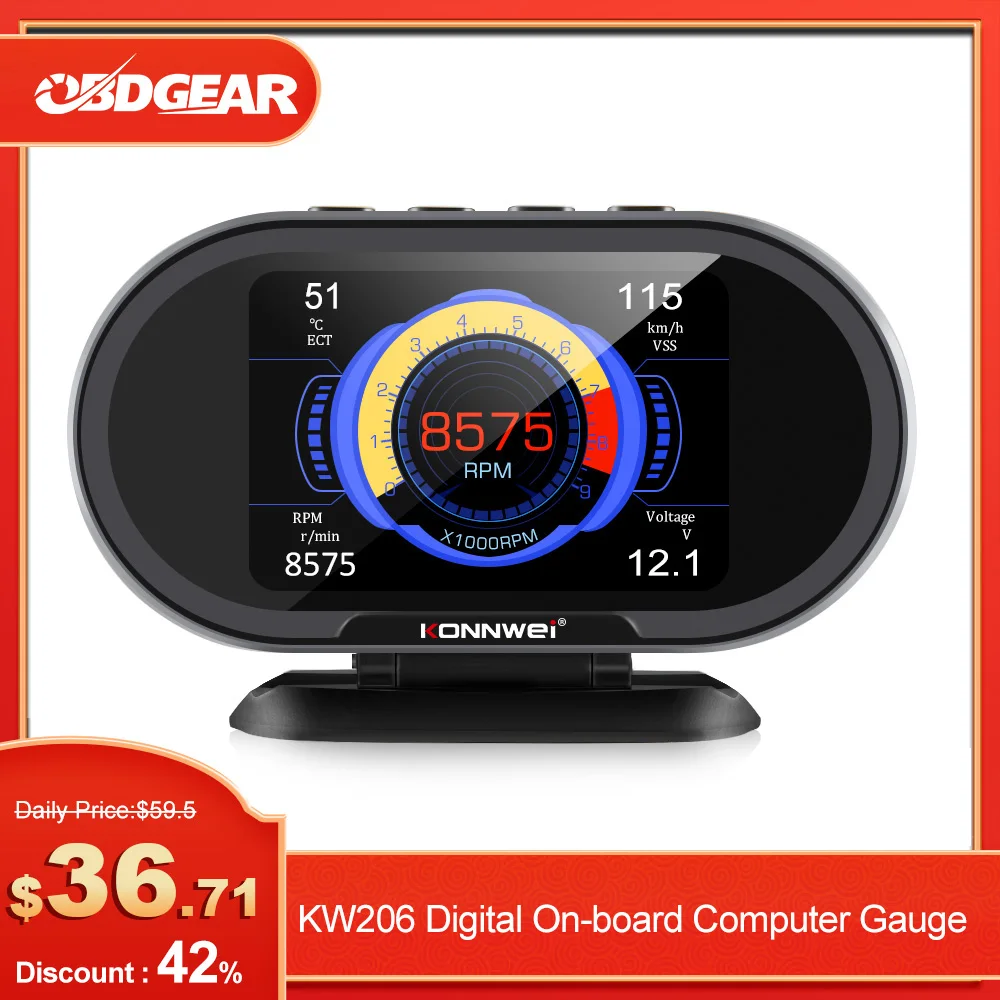 Автомобильный бортовой компьютер KONNWEI KW206 Obd 2 сканер OBD2 для расхода топлива