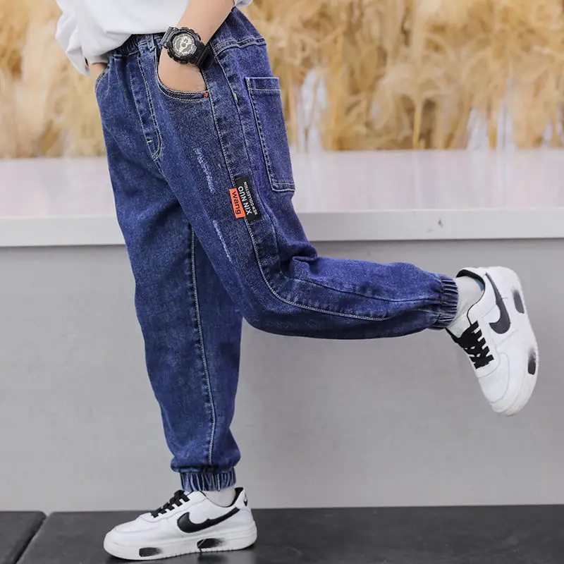 

2022 New Spring Autumn Kids Boys Jeans Fashion Classic Pants Denim Clothing Children Baby Boy Casual Pants Long Trousers 3-12Yrs