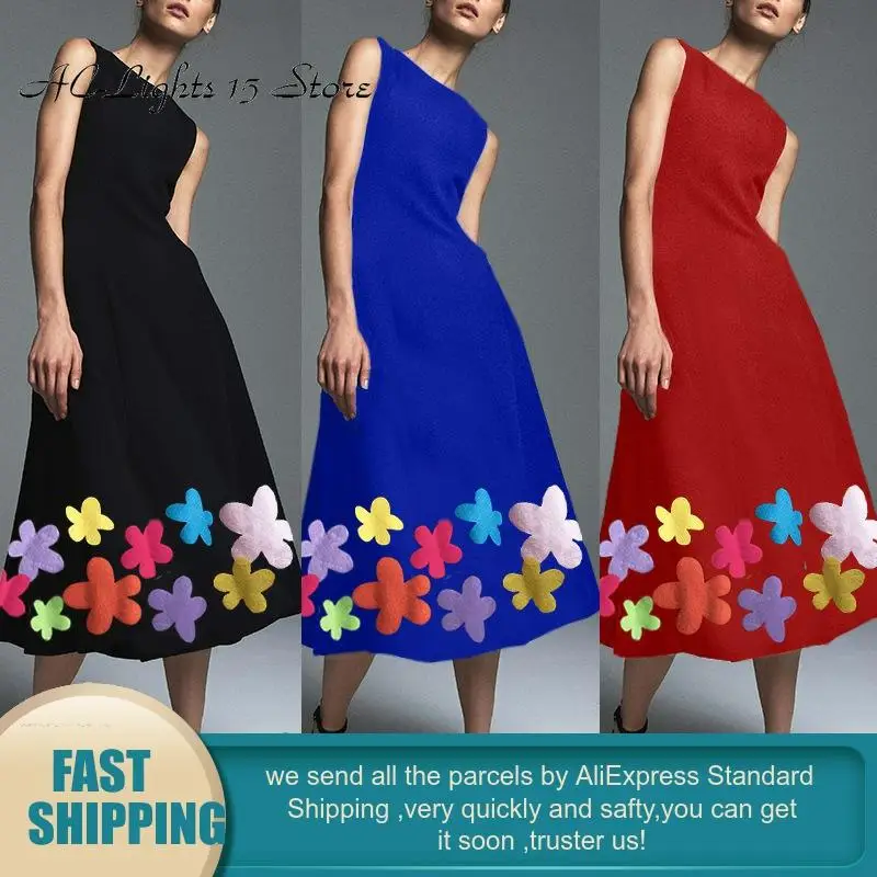 Пляжное платье в стиле бохо с цветочным принтом без рукавов миди летние платья