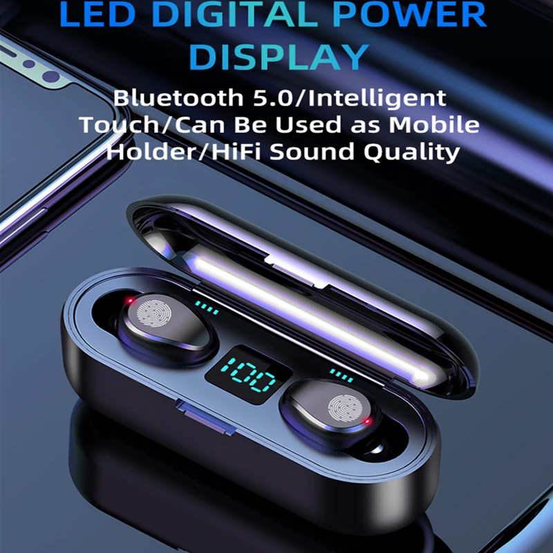 F9 TWS беспроводные наушники Bluetooth 5 0 Наушники Hi-Fi светодиодный дисплей Спортивная