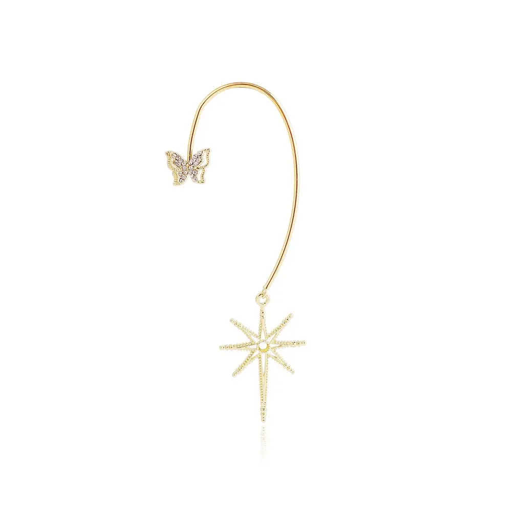 

Star Butterfly Ear Wrap Crawler Hook Earrings Fashion Cuff Earring Set Unique Rhinestone Ear Jewelry For Women Girls