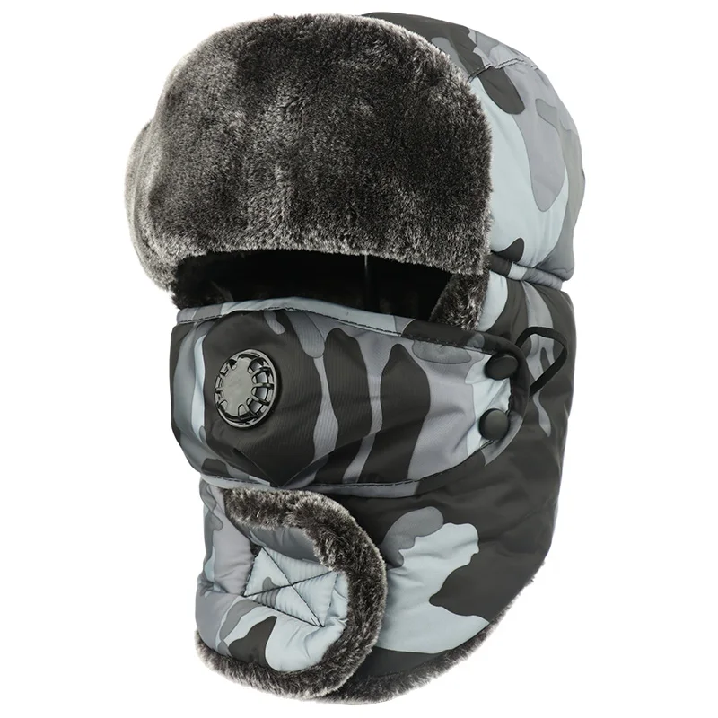 Camouflage Gray CAMOLAND унисекс камуфляж шапка-ушанка России ушанка шапка охотника мужской Водонепроницаемый с искусственным мехом Зимние шапки-ушанки с маской - Цвет: Camouflage Gray