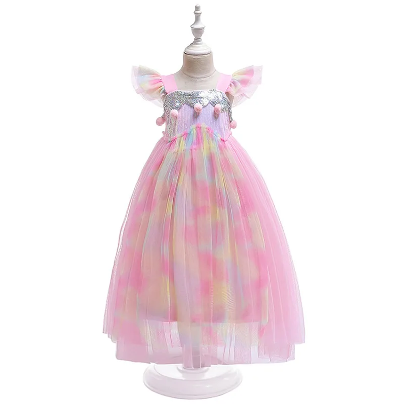Unicorn Dress Only Платье с единорогом; детское Радужное платье принцессы с летящими рукавами; летнее платье для дня рождения; Одежда для маленьких девочек; Vestido с повязкой на голову - Цвет: Unicorn Dress Only