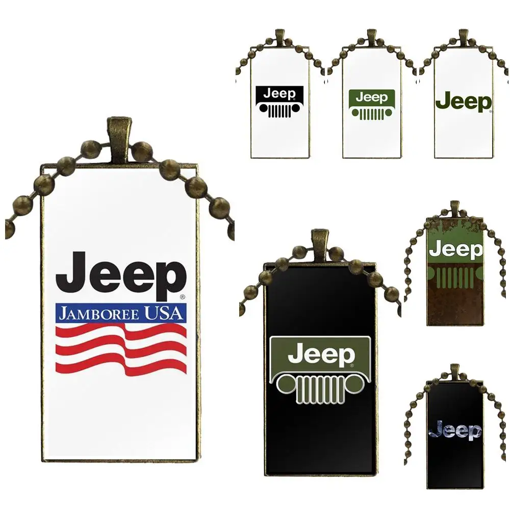 Jeeps логотип стеклянный подвесной брелок ожерелье прямоугольник модное для