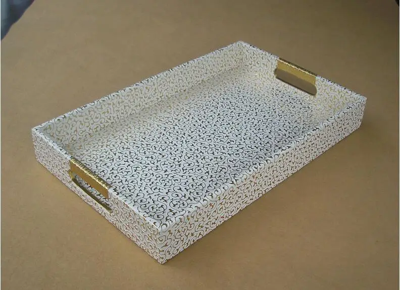 40cm x25cm x5cm Диаметр 29 см круглый кожаный поднос для хранения, декоративный поднос для фруктов, поднос для еды, тисненый Золотой над белым 296C - Цвет: 40cm x25cm x5cm