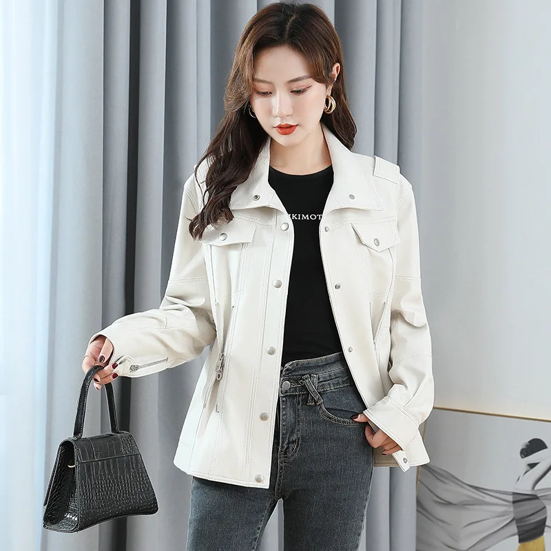 

Leather women's coat leather jacket 010