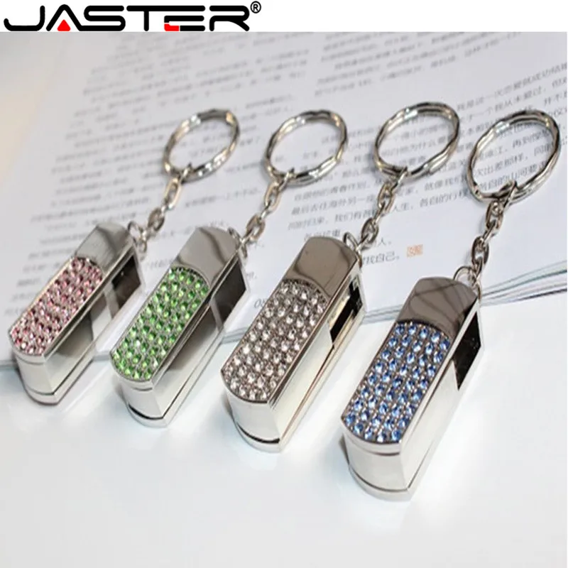 JASTER pen drive  metal keychain 64GB 32gb 16gb 8gb 4gb Metal crystal rotation usb flash drive pendrive waterproof usb stick Hot