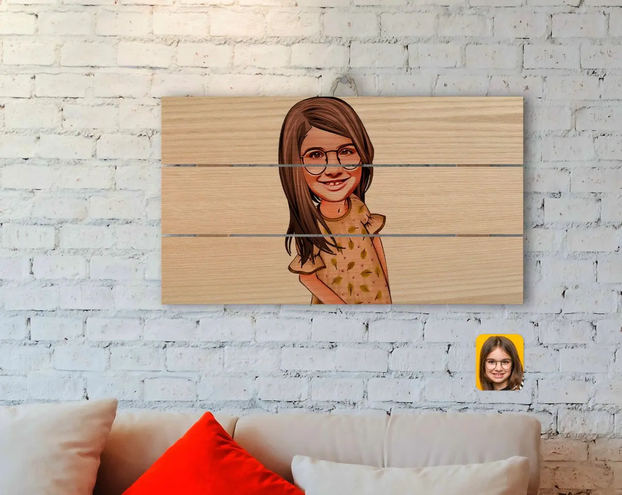 

Personalized Female Child Caricature Of Authentic Wooden Pallet Tablo-8