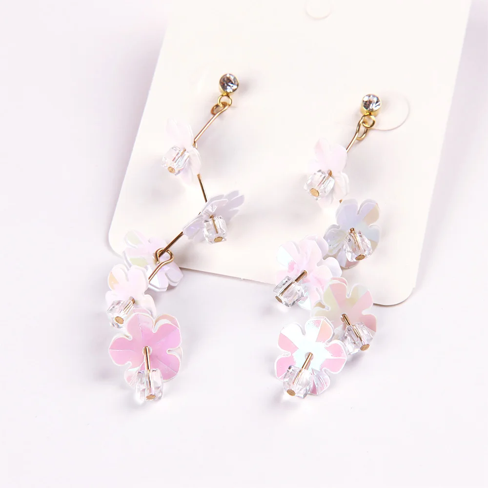 2019 корейские милые длинные Подвесные серьги в форме розового цветка из ткани