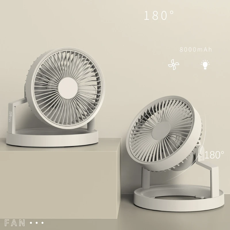 Настольный вентилятор на 3 скорости 8000 мАч с светодиодный уровневой светодиодной
