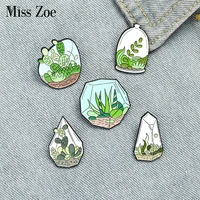 potted plant enamel pins custom terrarium cactus aloe brooches bag clothes lapel pin green plant badge jewelry gift for friends