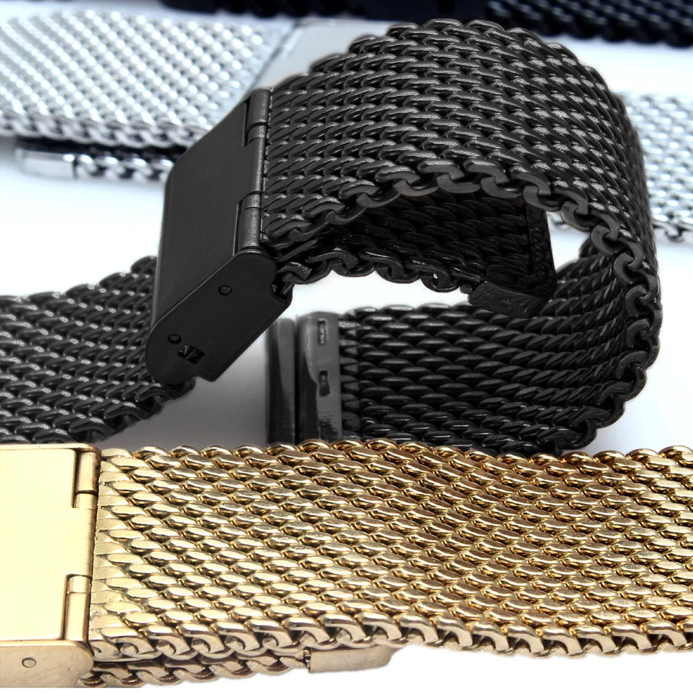 

18mm 20mm 22mm 24mm Universal Milanese Watchband Quick Release Watch Band Mesh Stainless Steel Strap Wrist Belt Bracelet Black