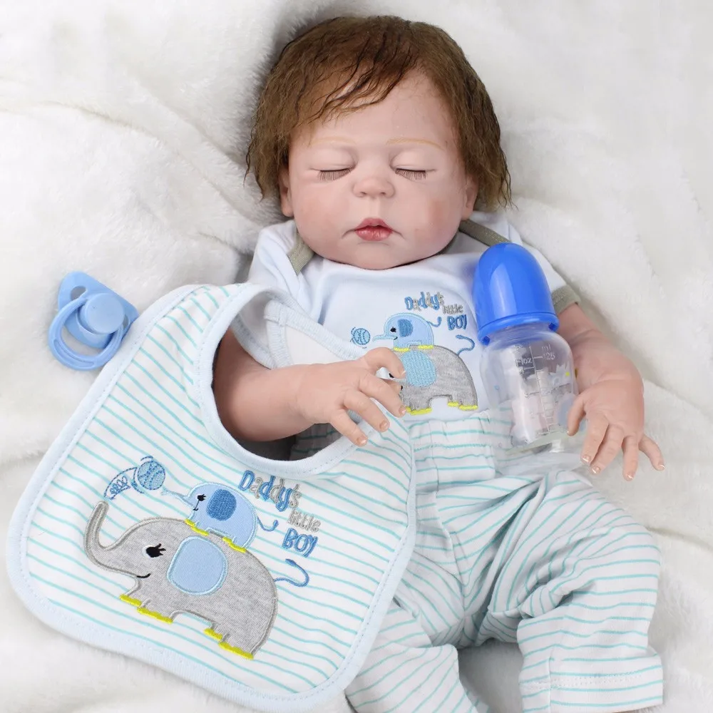 

Full silicone body boy reborn baby doll 22 inch closed/open eyes newborn bebe alive real doll can bathe children gift toys