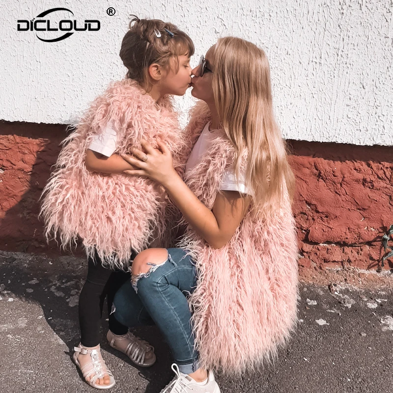 Зима 2019 одежда для мам и я жилет из искусственного меха наряды подходит всей