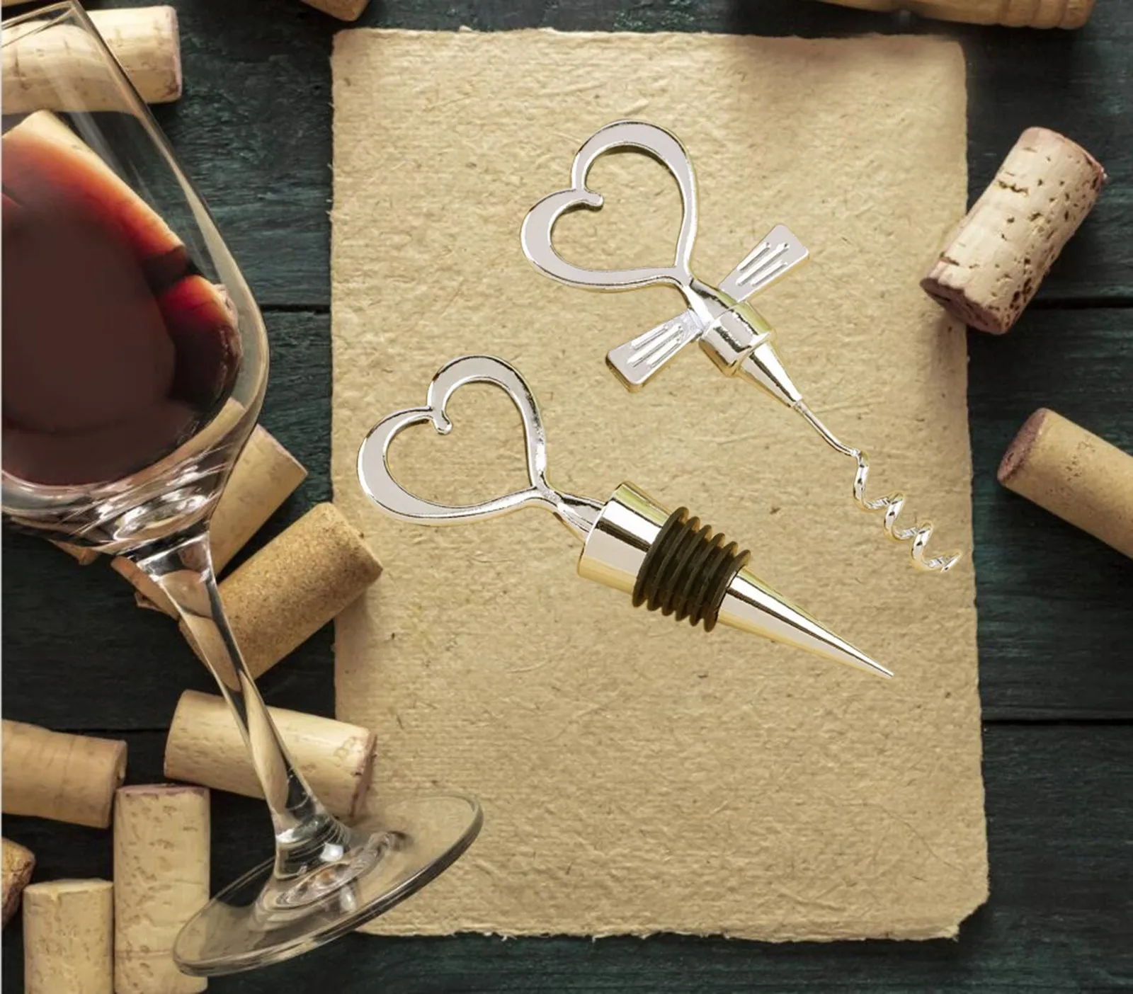 

Love Heart Corkscrew Bottle Opener Set Stainless Steel Wine Bottle Stopper Corkscrew Opener Heart Shaped Wedding Decoration
