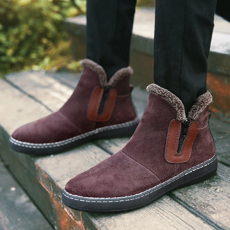 

Men's Cotton Shoes Winter Plush Warmth High-Top Shoes Fashion Genuine Leather Comfortable Snow Shoes Outdoor Men Slip-on Shoes