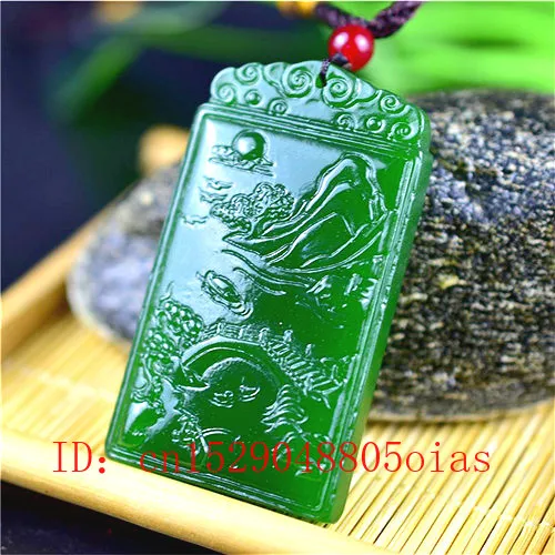 Натуральный зеленый китайский нефритовый пейзаж кулон ожерелье Модные