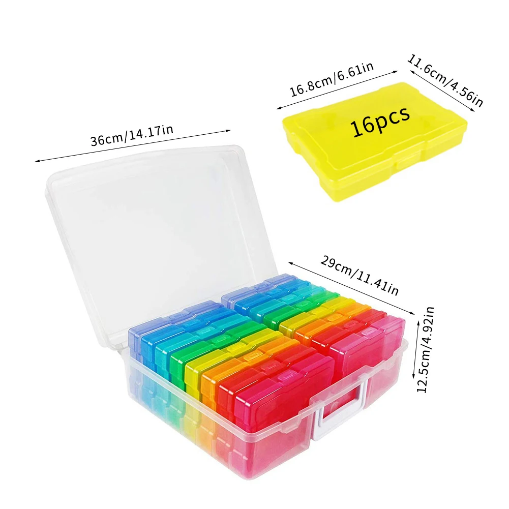 

Portable Photo Storage Box Plastic Transparent Stackable Storage Box 16 Boxes Jewelry Box Rectangular Photo Craft Storage Box