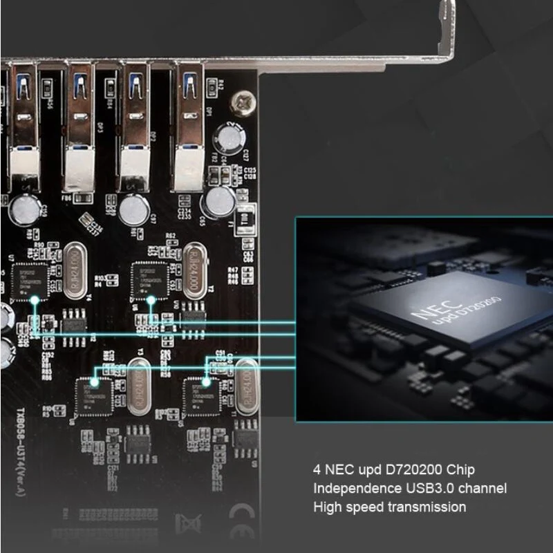 Плата расширения узла IOCREST PCIe 3 0x4 до 4 портов s USB3.2 Gen1 Gen2 Type-A скорость порта