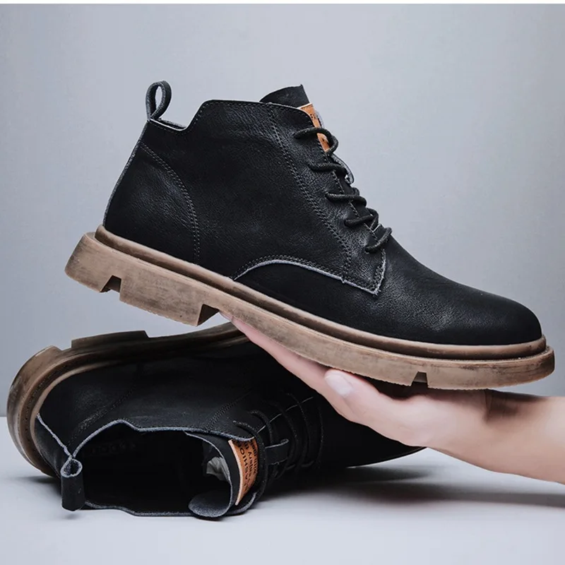 Autumn Men Boots British Style Ankle Platform Shoes Casual Business Leather Booties 2021 Winter Fur for | Обувь