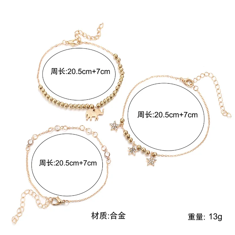 Браслет на лодыжку звезда в богемном стиле с кристаллами золотистого цвета