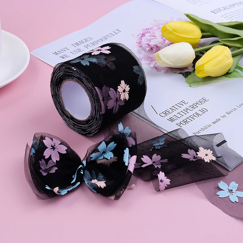

25Yards/roll 6CM Rainbow Sakura Offset Printing Tulle Roll Organza Baby Shower Party Supplies DIY Hair Bows Handmade Materials