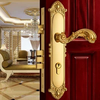 europen fashion entrance doors door lock modern brass golden interior solid wood panel handle lock rose golden bedroom bookroom