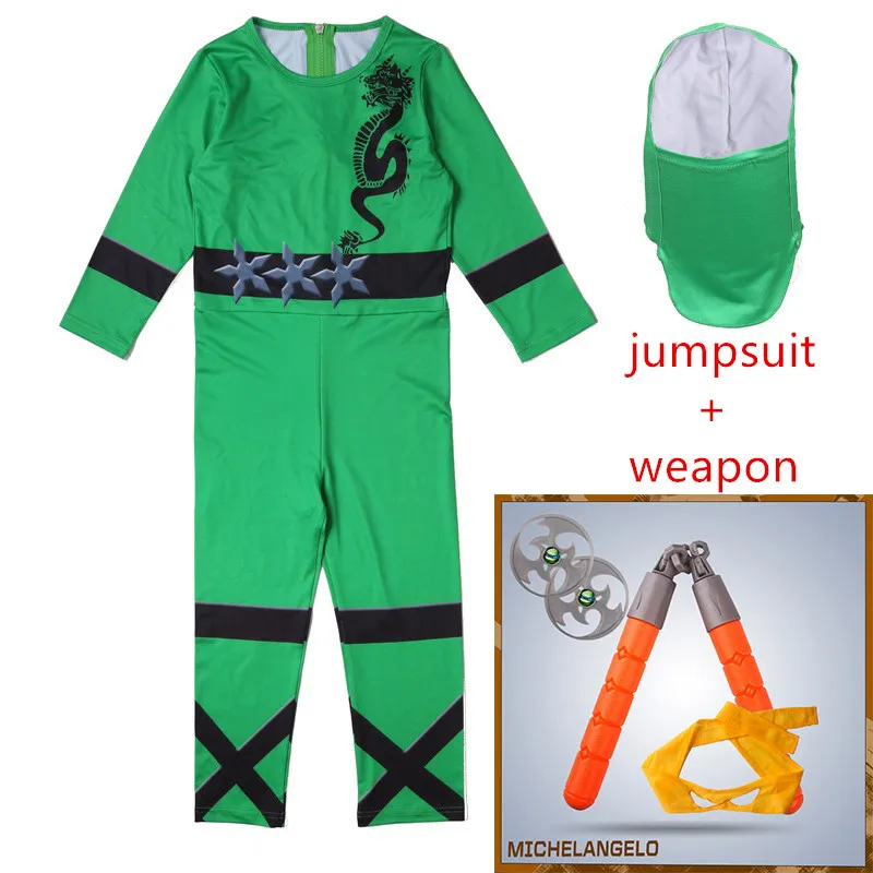 62908green-2 Черный костюм для мальчиков и девочек Ninjago, Детские комплекты, Детский костюм для Хэллоуина, игрушечное оружие, Необычные вечерние костюмы ниндзя на Пасху - Цвет: 62908green-2