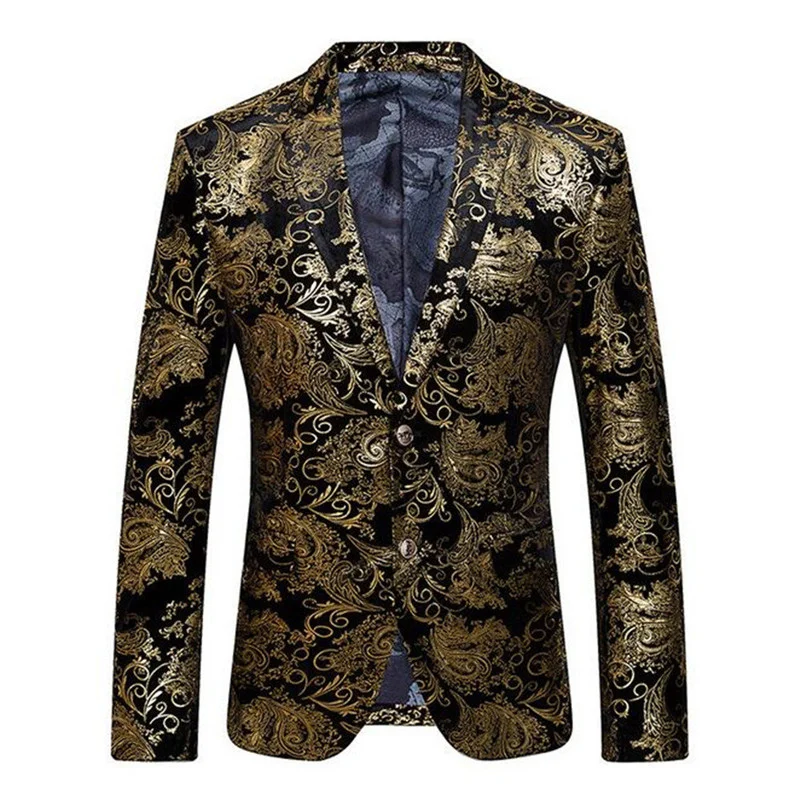 

Gold Blazer Men 2020 New Autumn Flower Pattern Mens Printed Blazer 5XL Slim Fit Stage Party Prom Blazers For Men
