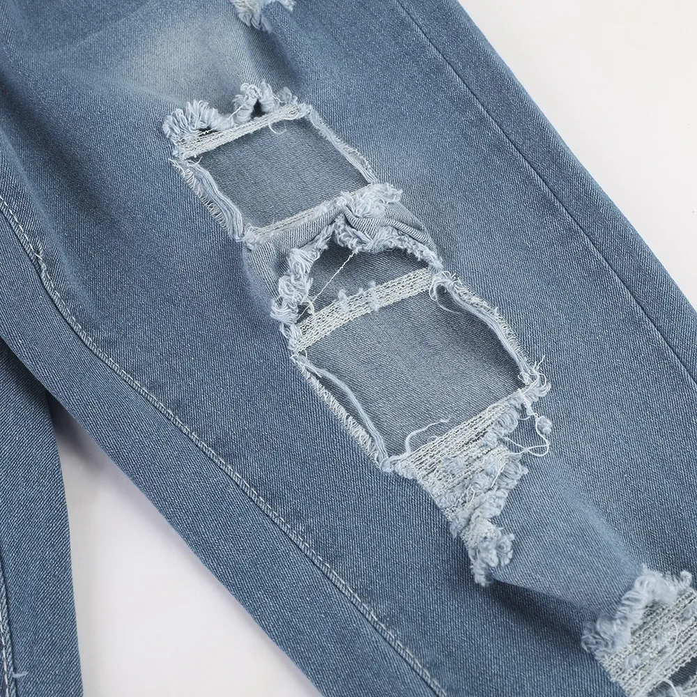 

Drawstring Denim Jeans For Women Ripped Hole Stretch Jean Ladies Plus Size Full Length Pencil Pants