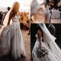 elegant sweetheart lace a line bohemia wedding dresses tulle applique beaded split court train bridal gown vestido de noiva