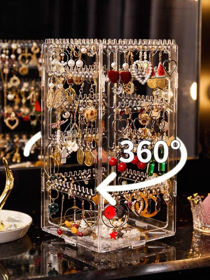 

236 Holes Rotating Transparent Jewelry Box Earrings Display Stand Organizer Large Capacity Bracelet Necklace Storage Box