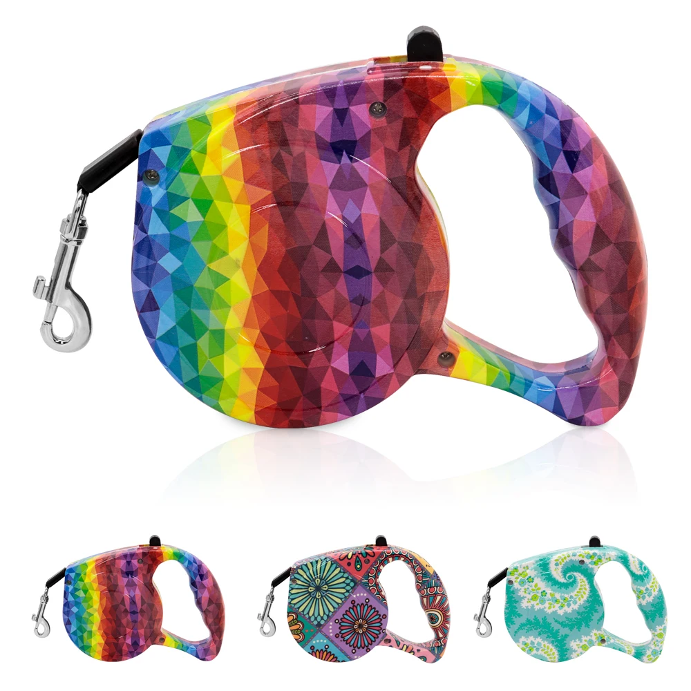 

5M Retractable Dog Leash Automatic Dogs Lead Rope Colorful Print Pet Walking Leashes Leads Small Medium Large Dogs 16ft
