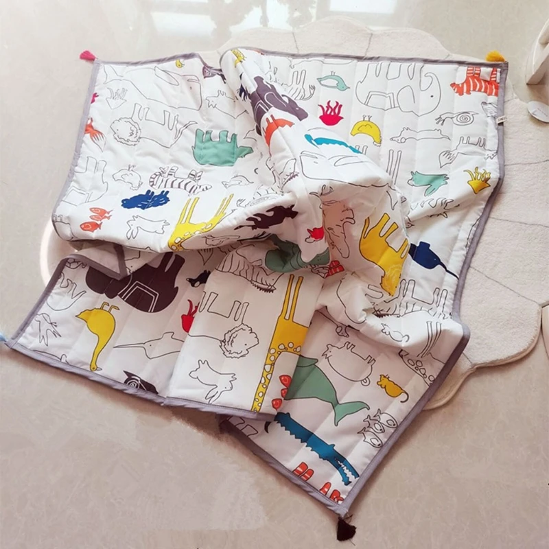 

W3JF Newborn Baby Cartoon Animal Play Mat Crawling Super Soft Pad Adventure Map Game Rug Square Floor Carpet Blanket