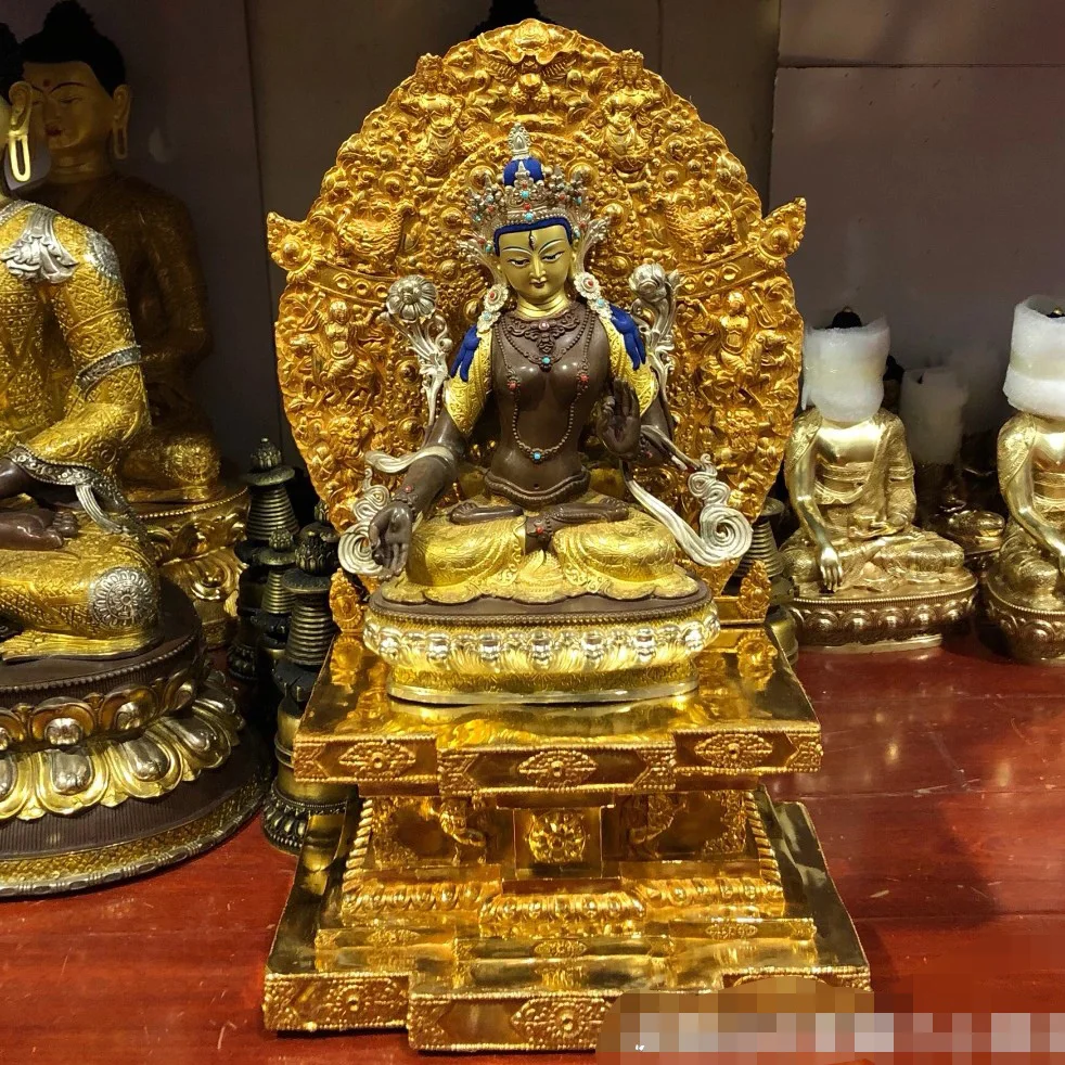 Wholesale Buddhist supplies 55CM large gilding brass Buddha statue setting platform high grade Tara Guan yin Buddha statue