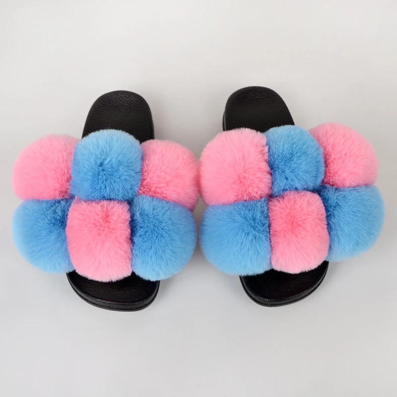 Summer Women Slippers Faux Fur Slides For Women Fluffy Slippers House Female Shoes Woman Slippers With Fur Pom Pon Furry Slides