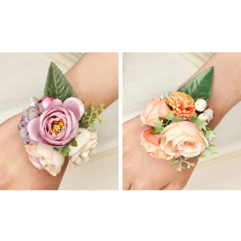 

Artificial Roses Decorative Wristband Wedding Bride's Wrist Flower Band Wedding Supplies Beautiful for Women Girls Show