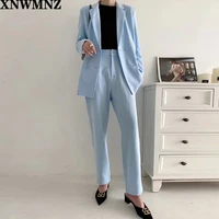 xnwmnz za minimalism set for women autumn 3 piece set blue solid blazershortshigh waist pants sold separately womens costumes