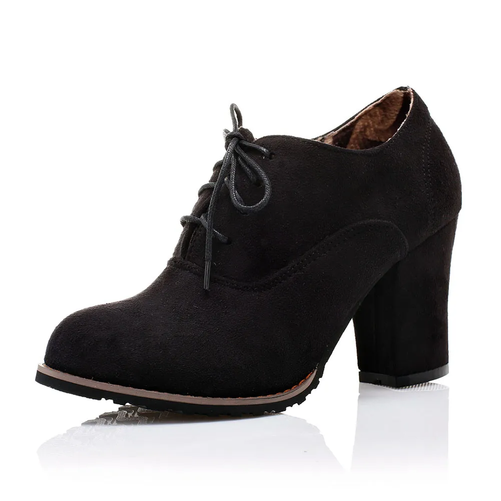 Sarairis Large Size 31-48 Autumn Fashion Ladies High Heels Shoelaces Shoes Woman Casual Office Lady Pumps Women Booties - Цвет: black no fur