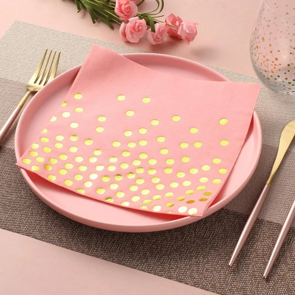 50 шт розовые с золотыми бумажными салфетками Роскошные Одноразовые Салфетки Для