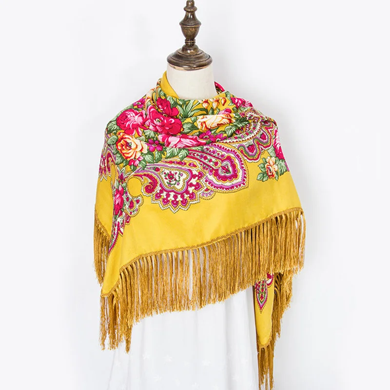 

135*135 см шарфы для женщин мусульманские шарфы с цветочной вышивкой шелковистый Атлас женское вязаное шерстяное одеяло шаль накидка женская
