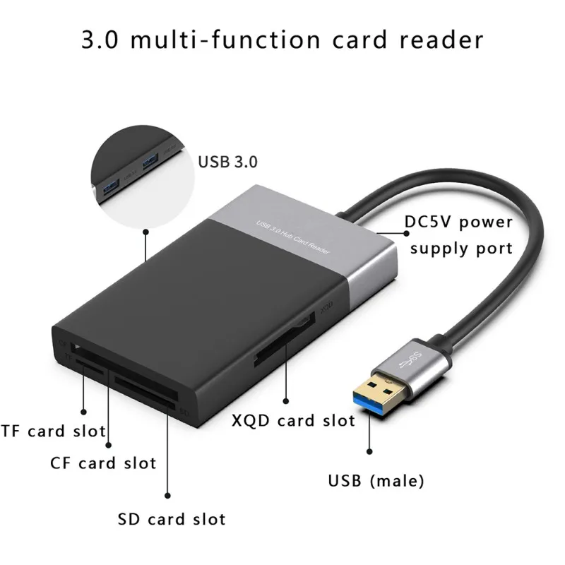 Мультимедиа SD-кардридер USB 3.0 адаптер памяти CF с возможностью одновременного чтения карт для TF XQD on.