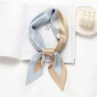 designer small crinkle scarf women square silk neck scarfs pleated print luxury brand scarves for ladies hairband foulard