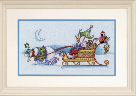 

Sky Blue Top Quality Lovely Counted Cross Stitch Kit Snow Bear And Sleigh Dim 08864 8864