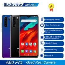 Global Version Blackview A80 Pro Quad Rear Camera Octa Core 4GB+64GB Android Mobile Phone Waterdrop 4680mAh 4G Smartphone