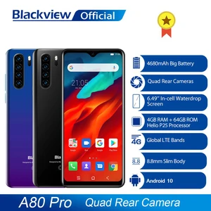 Смартфон Blackview A80 Pro, 4 камеры, 4 ядра, 4 Гб + 64 ГБ, Android глобальная версия, мобильный телефон мА  ч, 4G, 4680